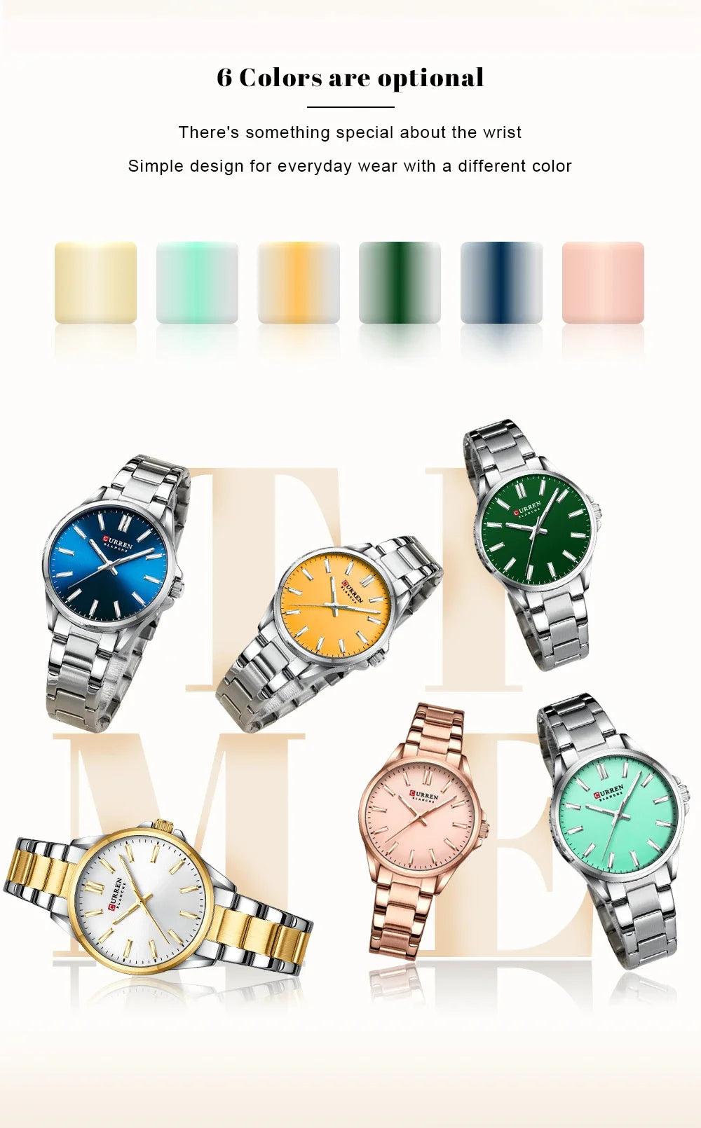 Montre femme CURREN - Montre à quartz à cadran rond en acier inoxydable