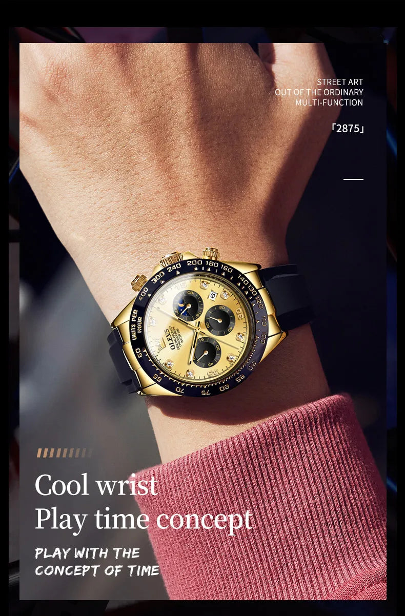 ساعة كوارتز فاخرة للرجال من OLEVS 2875 مقاومة للماء وتقويم رياضي ومؤقت ومضادة للصدمات ومضيئة للرجال