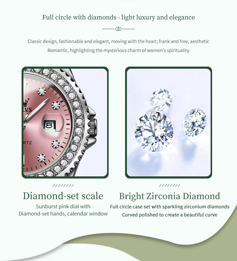 ساعة OLEVS 9945 النسائية - ساعة فاخرة من الفولاذ بتقويم ألماسي