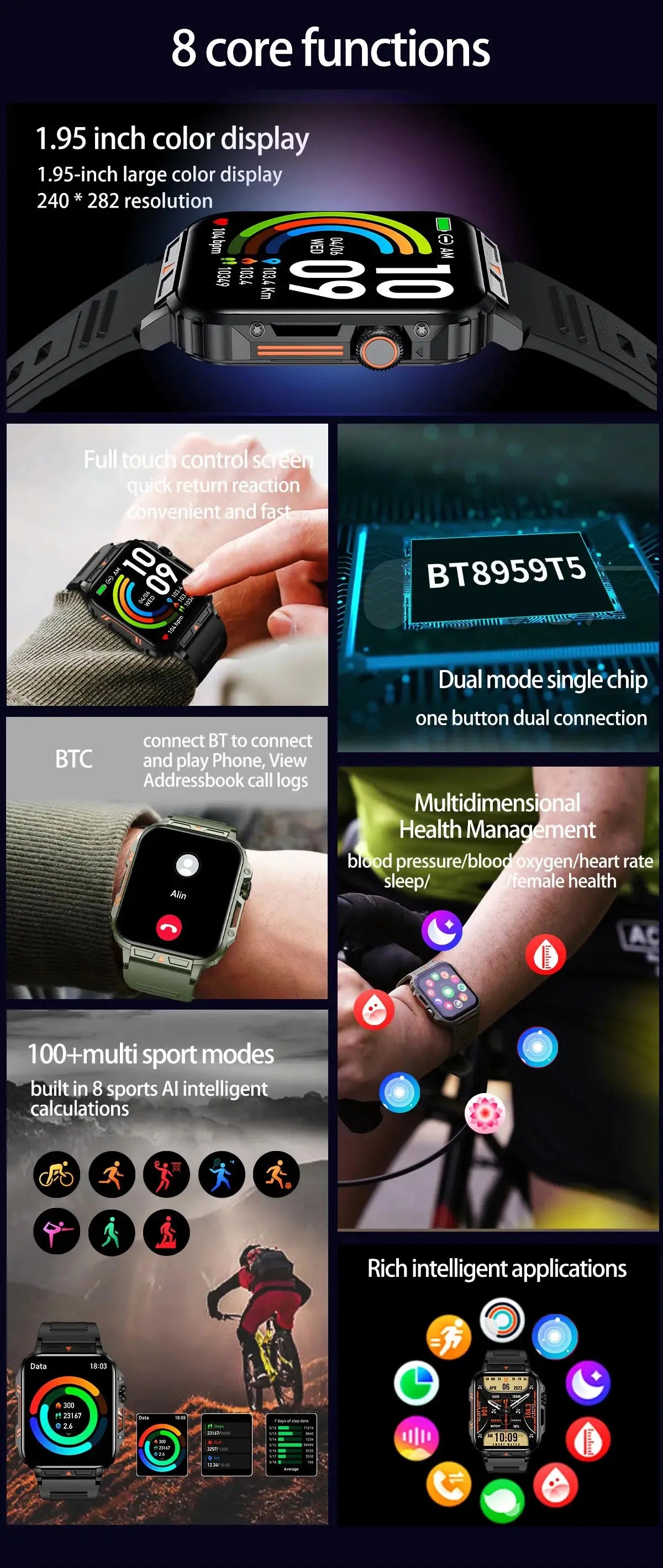 Military Smart Watch 2025 - Health Monitor Bluetooth Call IP68 Waterproof Fitness