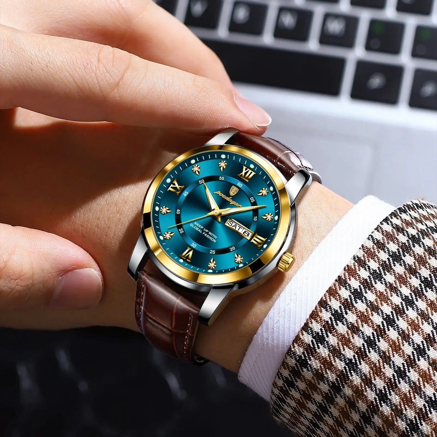 ساعة POEDAGAR الفاخرة للرجال، ساعة يد جلدية مضيئة مقاومة للماء، ساعة رجالية كاجوال رياضية، ساعات كوارتز للرجال