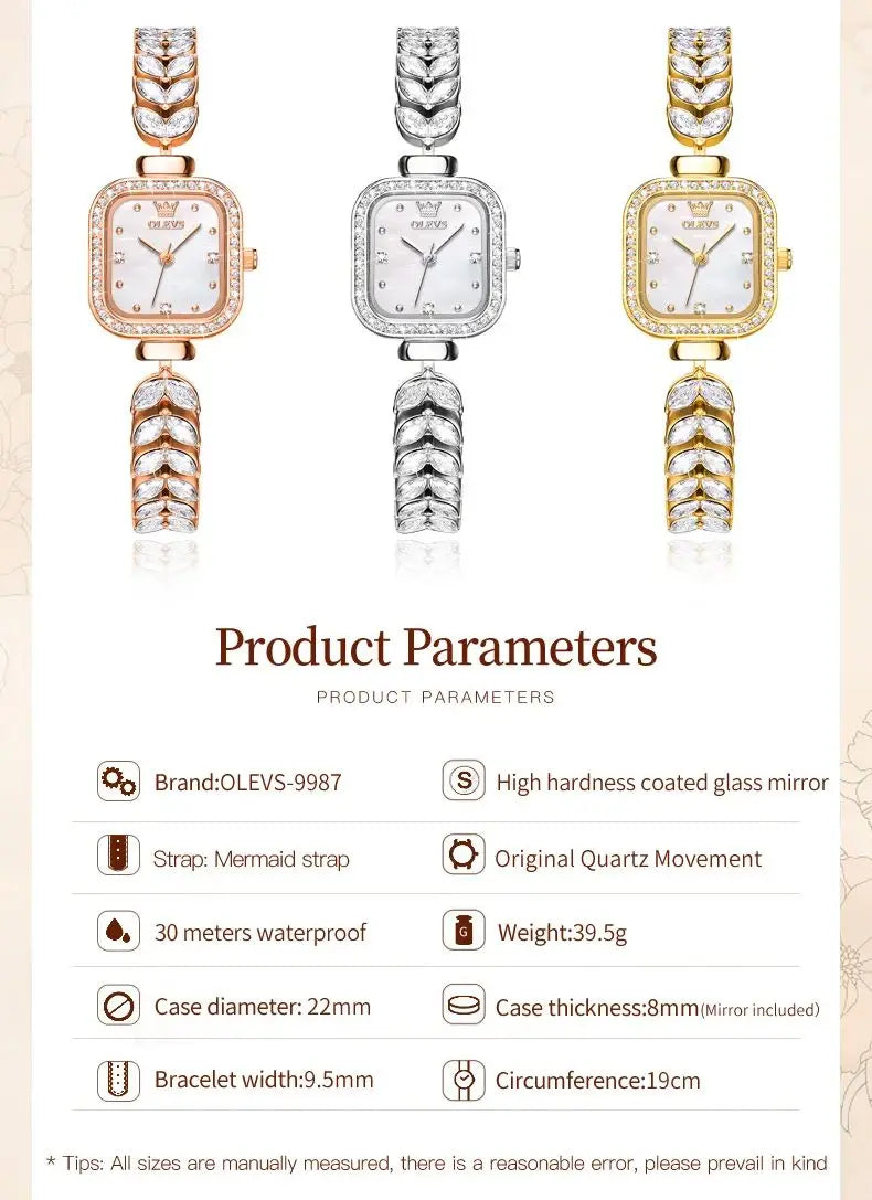 ساعة OLEVS 9987 النسائية - ساعة مربعة مقاومة للماء بسوار فولاذي