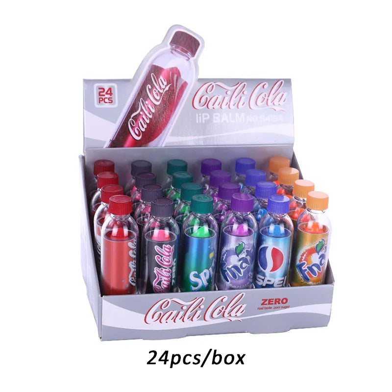 مجموعة مرطب شفاه لطيفة على شكل زجاجة - 24 قطعة مرطبة للشفاه بنكهات مختلفة