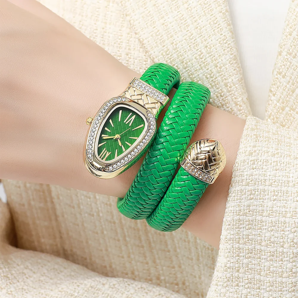 Montre serpent pour femme - Montre à quartz de luxe avec cadran romain orné de strass
