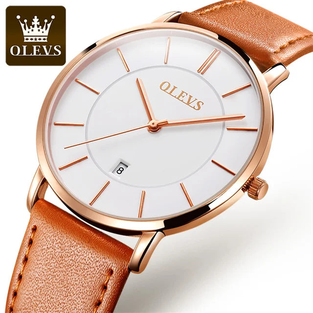 Montre à quartz OLEVS 5869 pour homme, ultra-fine (6,5 mm), minimaliste, étanche, avec date, idéale pour les affaires. Montre-bracelet simple et élégante pour homme.