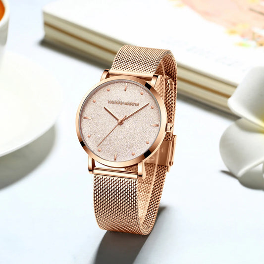 Montre femme Hannah Martin 2025 - Montre de luxe à cadran mat et bracelet en maille