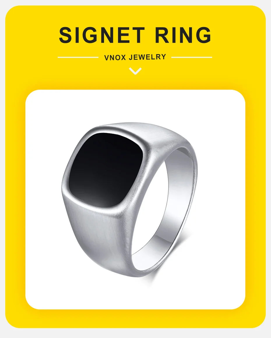 Chevalière pour homme - Vnox 12,5 mm, anneau carré en acier inoxydable noir