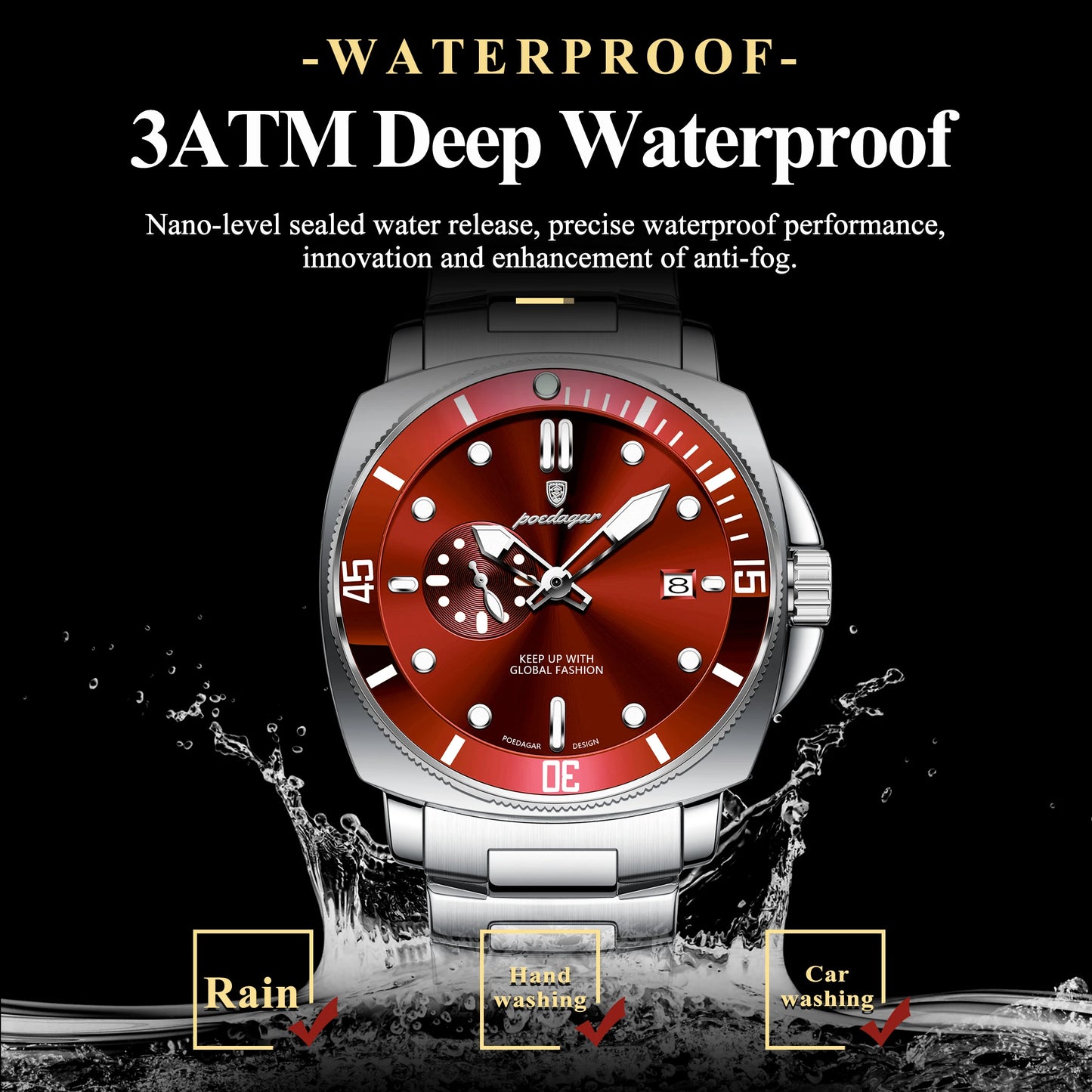 Montre-bracelet de luxe pour homme POEDAGAR, étanche, lumineuse, date, en acier inoxydable, à quartz, pour le sport et les affaires.