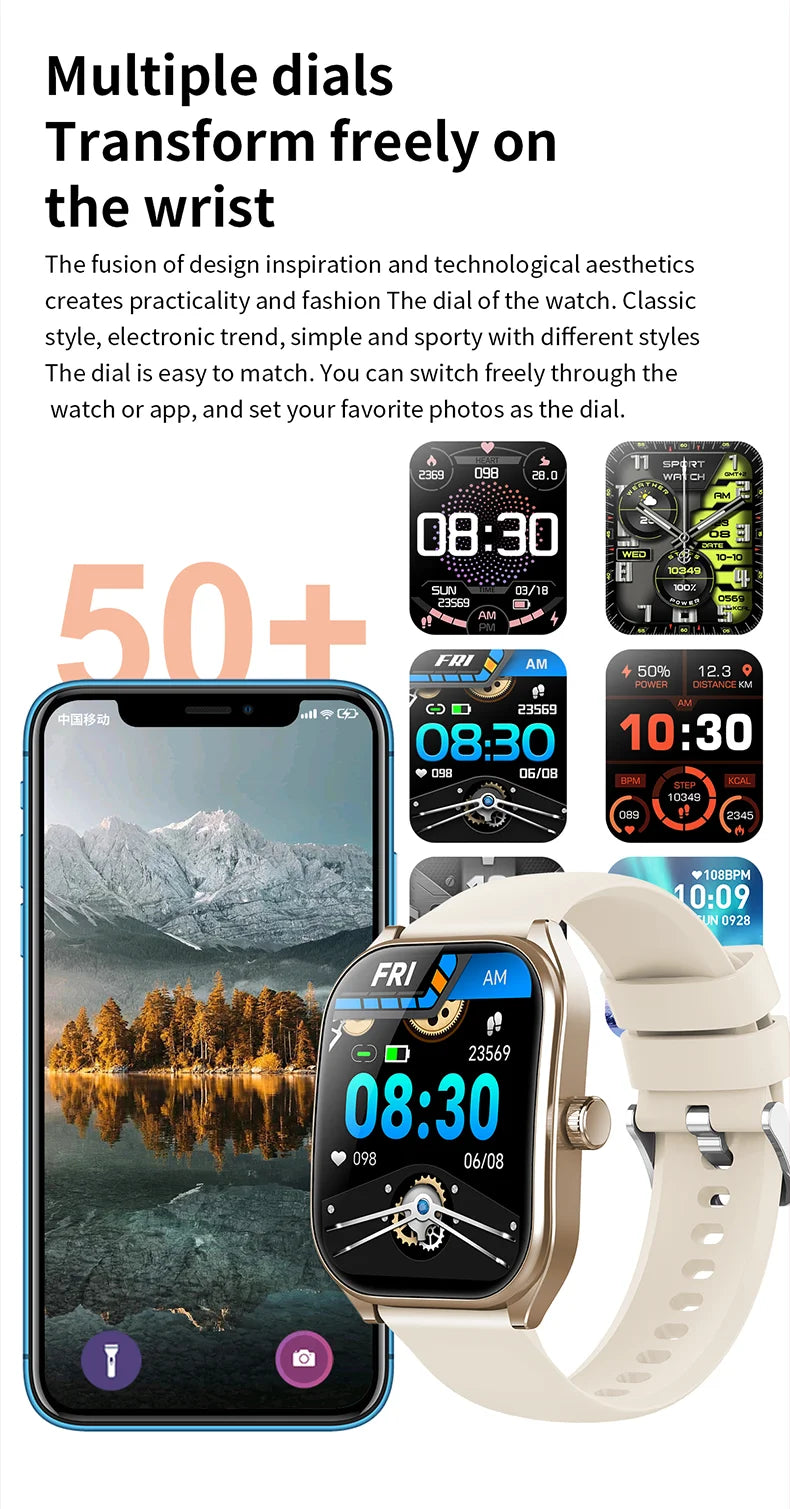 KHwatch Smart Watch - 2.01" Curved Screen Bluetooth Call IP68 Waterproof