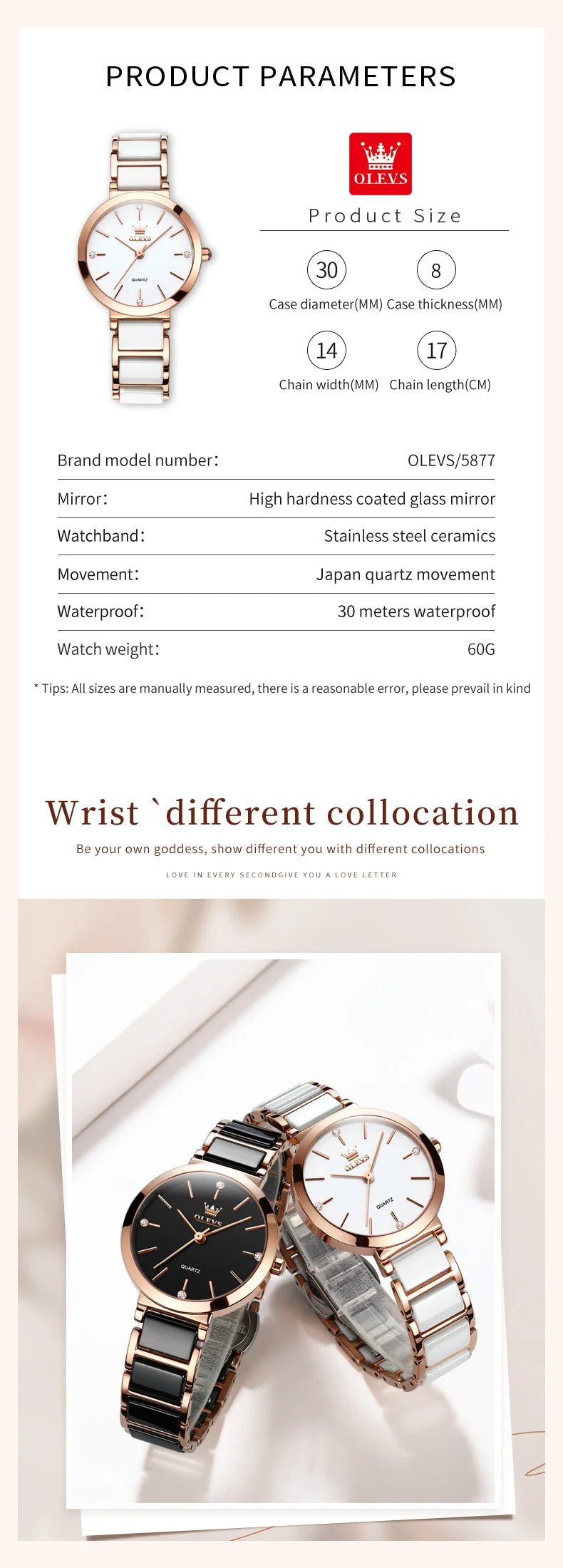 ساعة OLEVS النسائية - ساعة كوارتز فاخرة مقاومة للماء