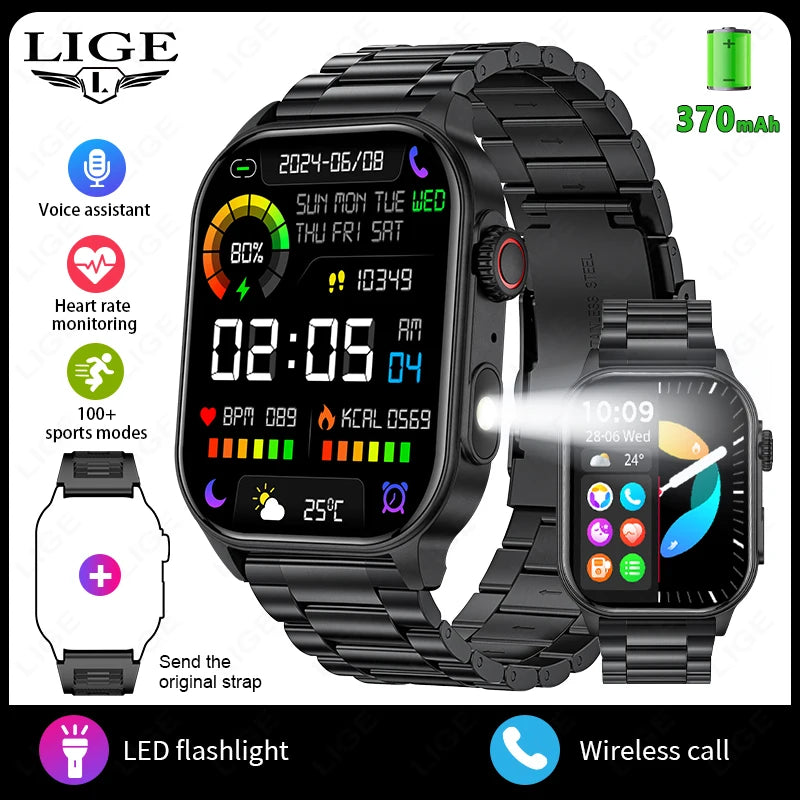 LIGE Smart Watch - 2.01" HD Display AI Voice Bluetooth Call Health Monitor