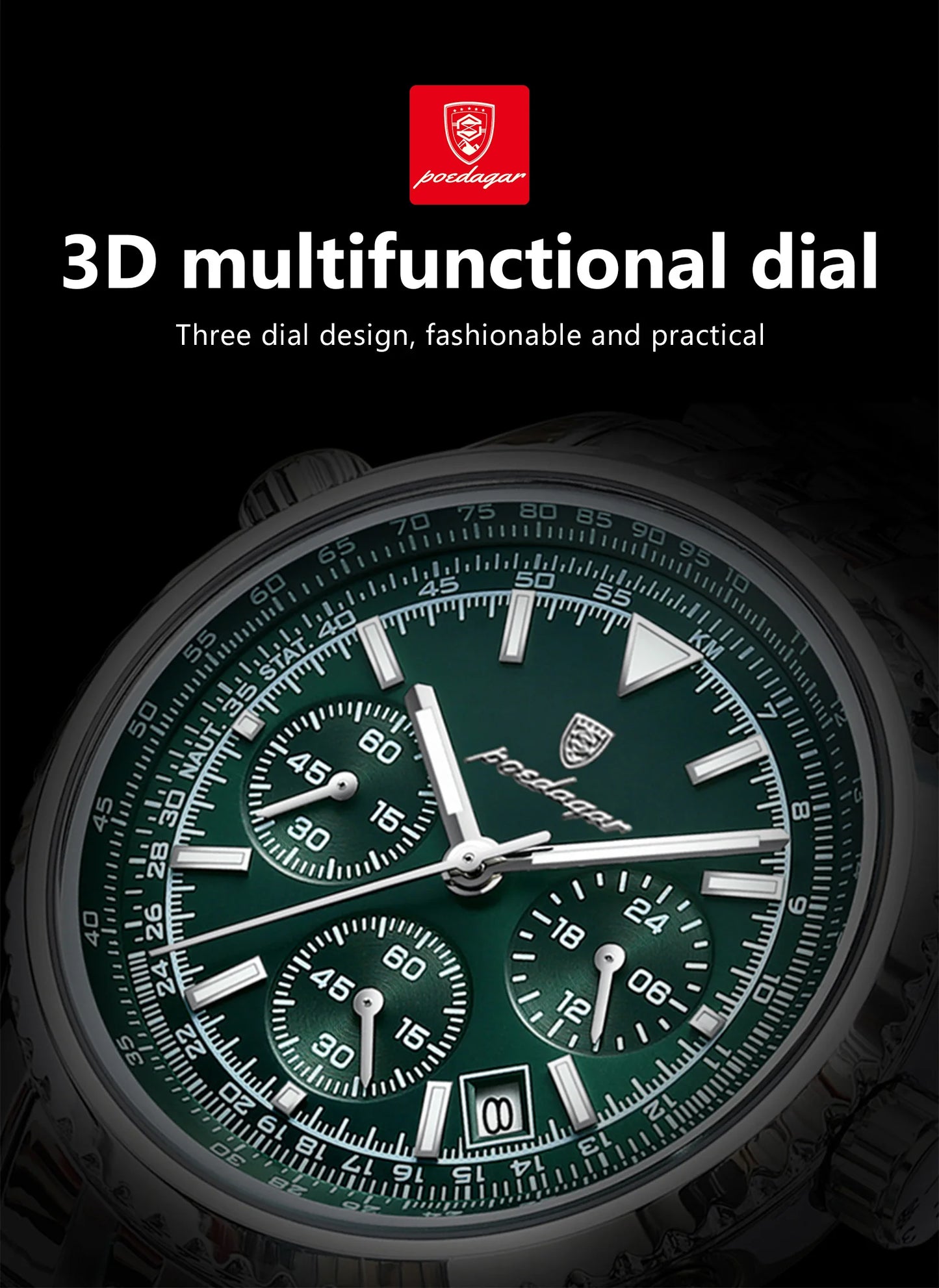 Montre-bracelet POEDAGAR pour homme, étanche, lumineuse, avec date et chronographe, de luxe, à quartz, en acier inoxydable.