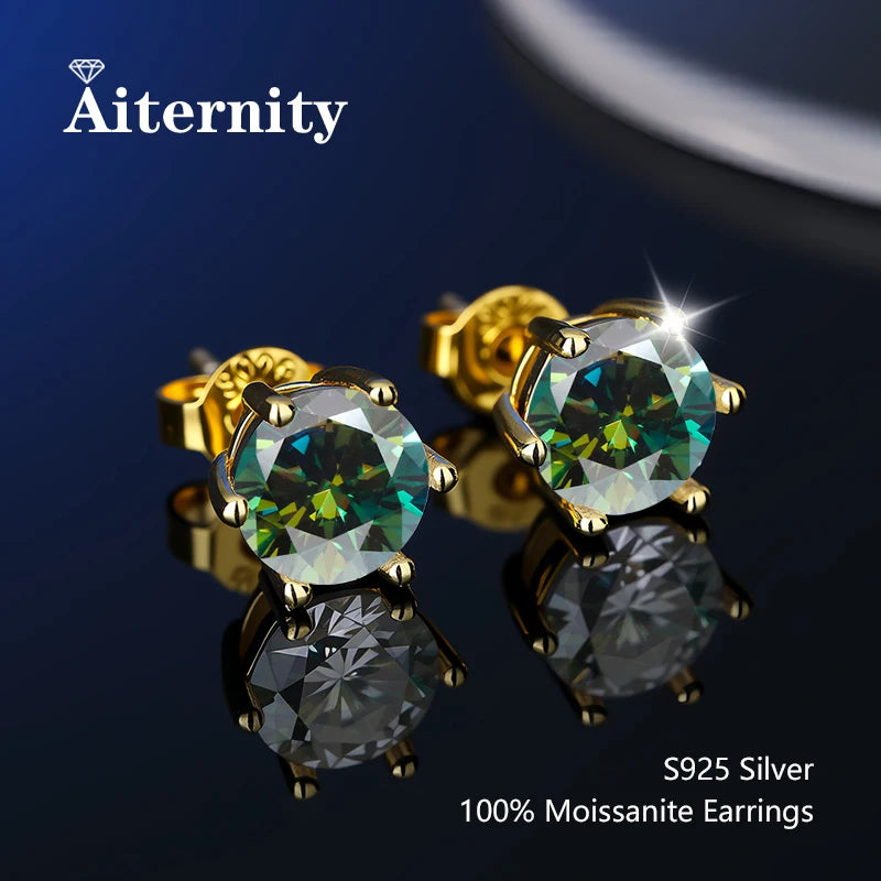 أقراط مرصعة بحجر الموزانيت - أقراط زفاف من الفضة عيار 925 مطلية بعيار 18 قيراطًا