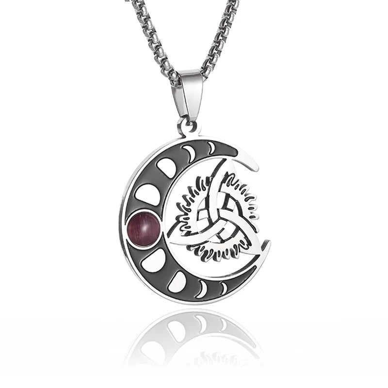 Celtic Trinity Knot Necklace - Irish Red Zircon Stainless Steel Pendant