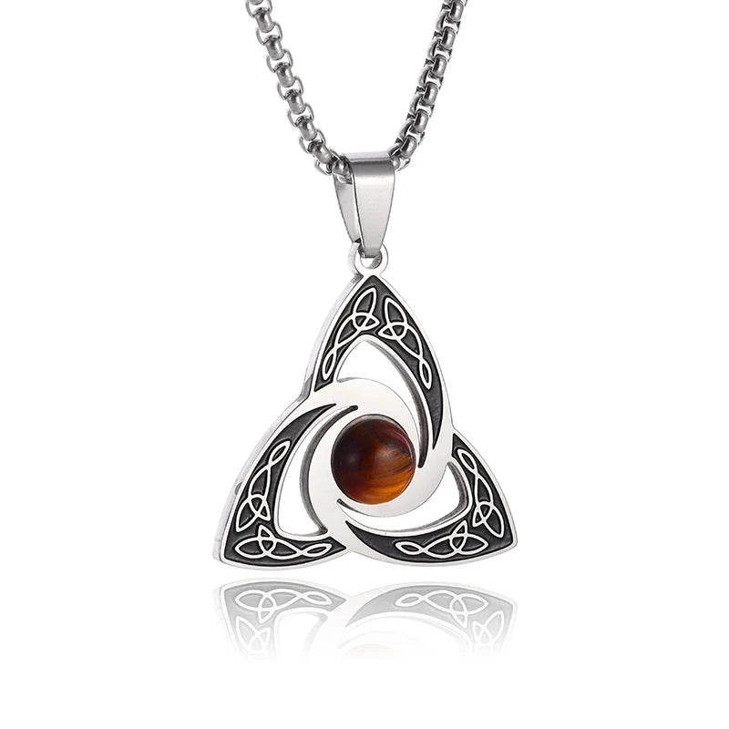 Celtic Trinity Knot Necklace - Irish Red Zircon Stainless Steel Pendant