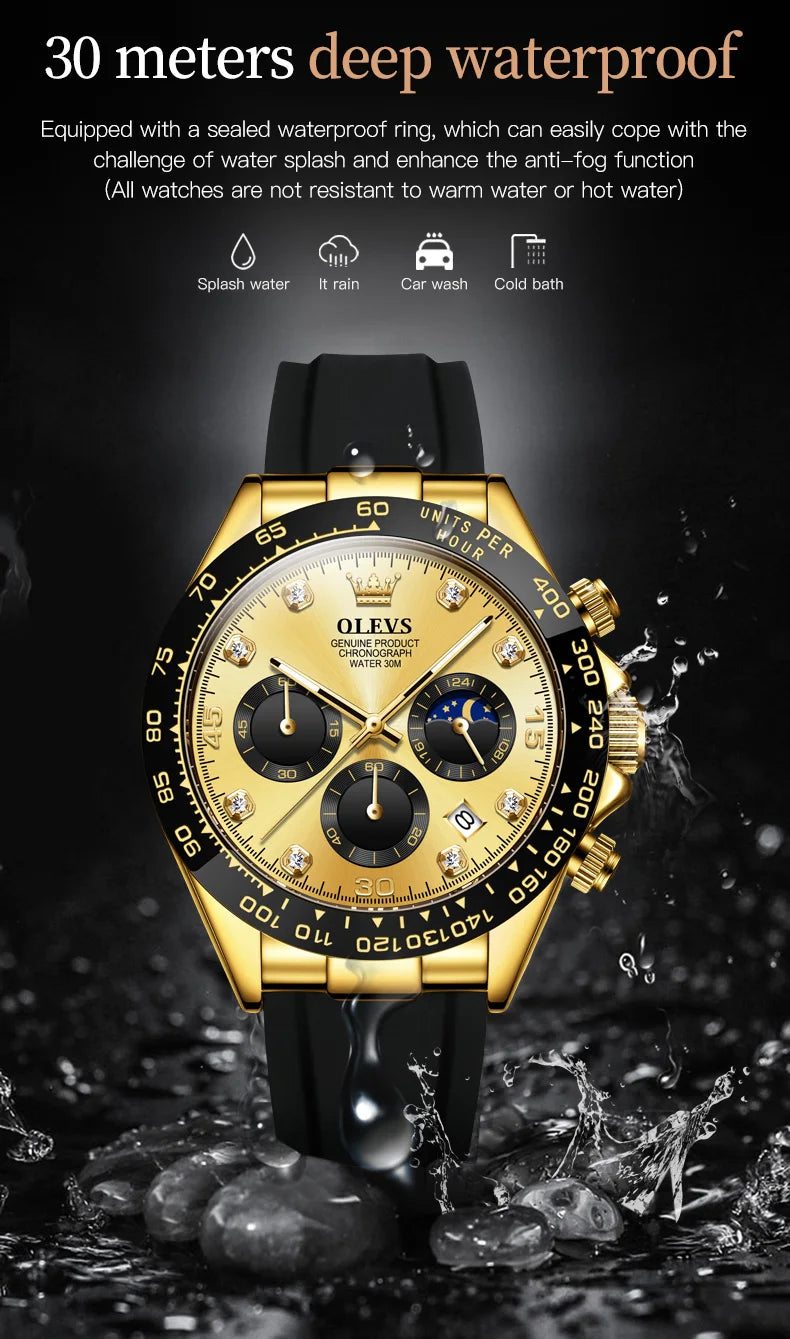 ساعة كوارتز فاخرة للرجال من OLEVS 2875 مقاومة للماء وتقويم رياضي ومؤقت ومضادة للصدمات ومضيئة للرجال