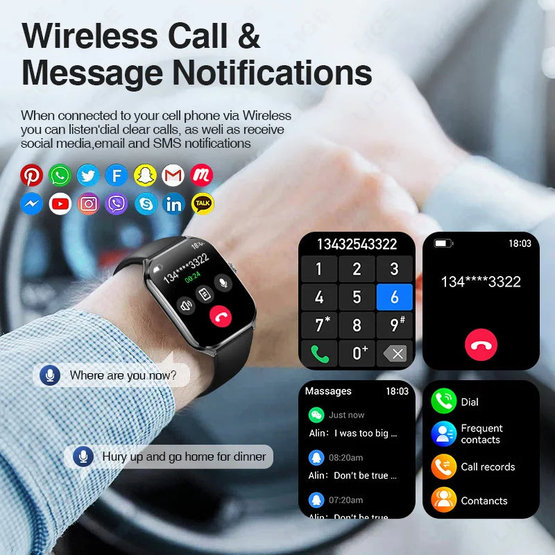 LIGE Ultra Thin Smart Watch - 1.96" AMOLED Curved Display BT Call Heart Rate