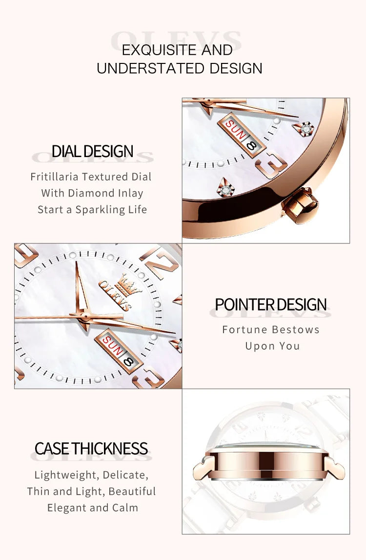 ساعة OLEVS النسائية - ساعة كوارتز فاخرة مقاومة للماء