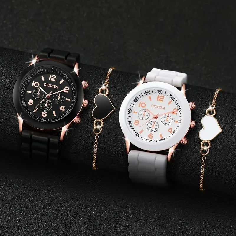 Couple Watch Set - 2pcs Fashion Leather Quartz Wristwatches