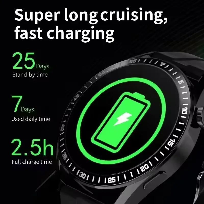 ساعة ذكية رياضية مزودة بنظام تحديد المواقع العالمي (GPS) - شاشة AMOLED مقاس 1.85 بوصة، وجهاز مراقبة معدل ضربات القلب وضغط الدم