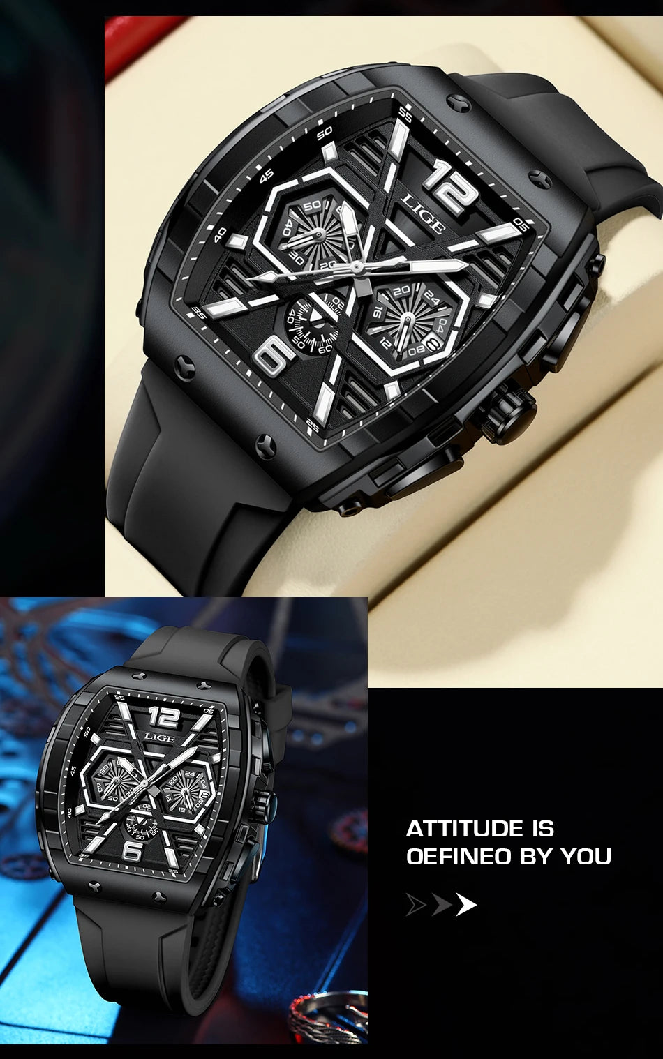 ساعة يد كوارتز فاخرة مقاومة للماء من LIGE للرجال، ساعة رياضية من السيليكون، مضيئة، مقاومة للماء، ساعات رجالية Relogio Masculino