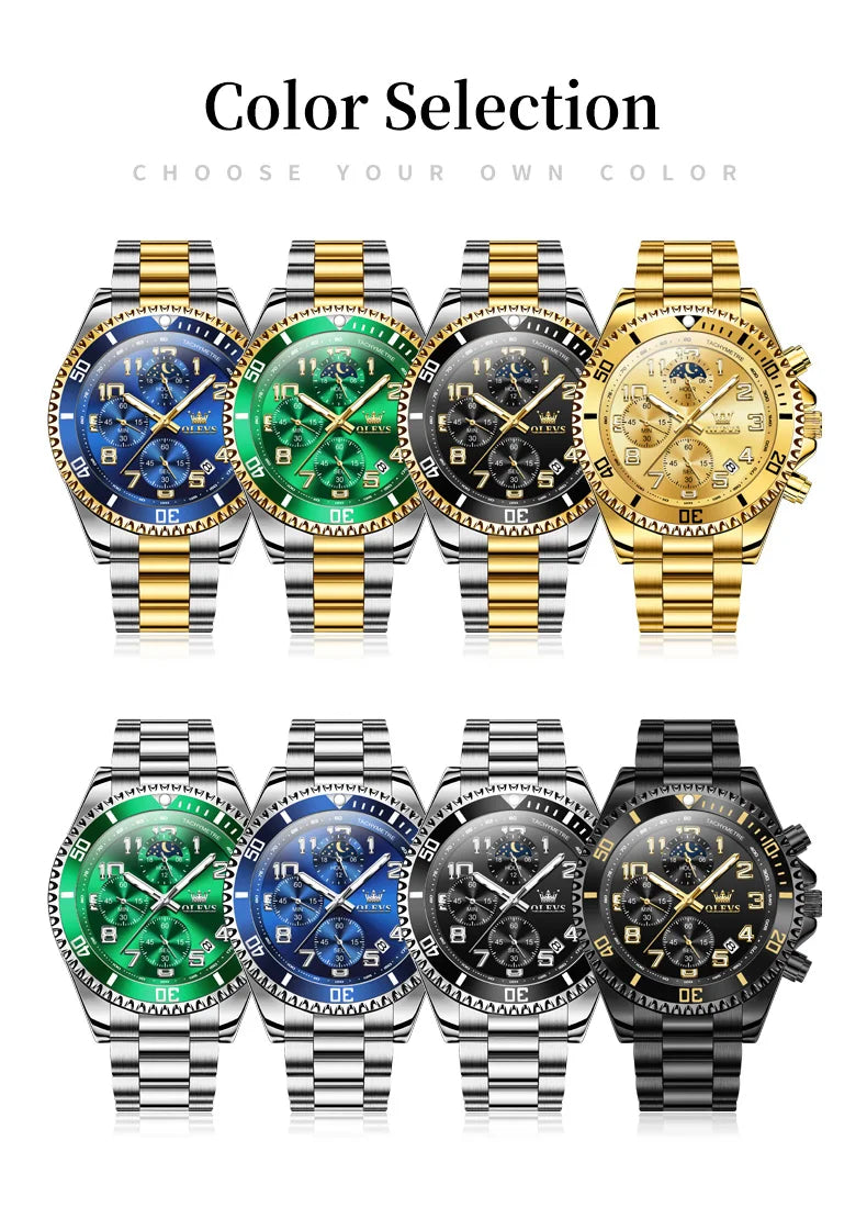 ساعات OLEVS 2926 للرجال ماركة أزياء جديدة فاخرة كوارتز ساعة بثلاثة موانئ صغيرة من الفولاذ المقاوم للصدأ ومقاومة للماء كرونوغراف