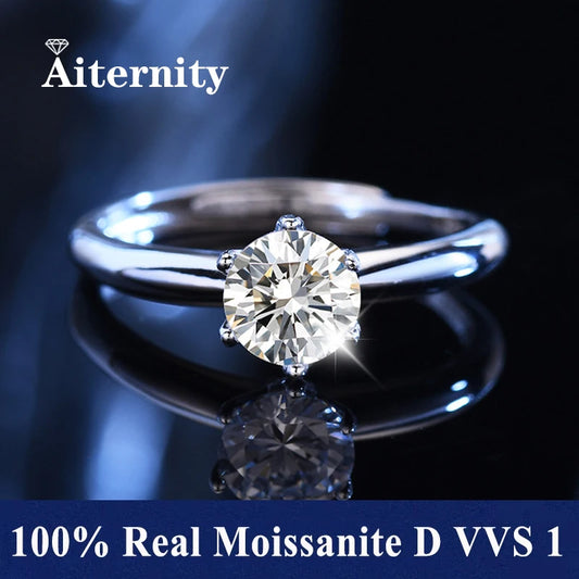 Bague en moissanite - Alliance ajustable en argent S925 certifiée GRA