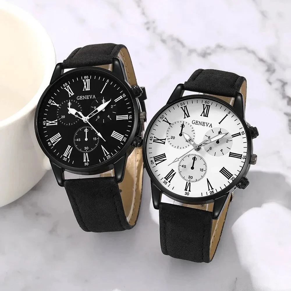 Couple Watch Set - 2pcs Fashion Leather Quartz Wristwatches