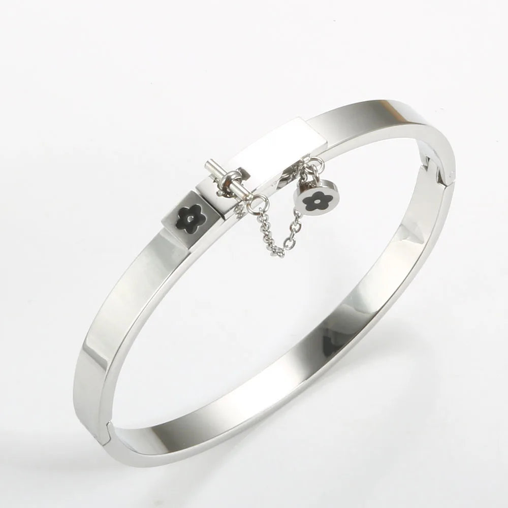 Jewelry Set - Stainless Steel Golden Bangle Bracelet and Ring