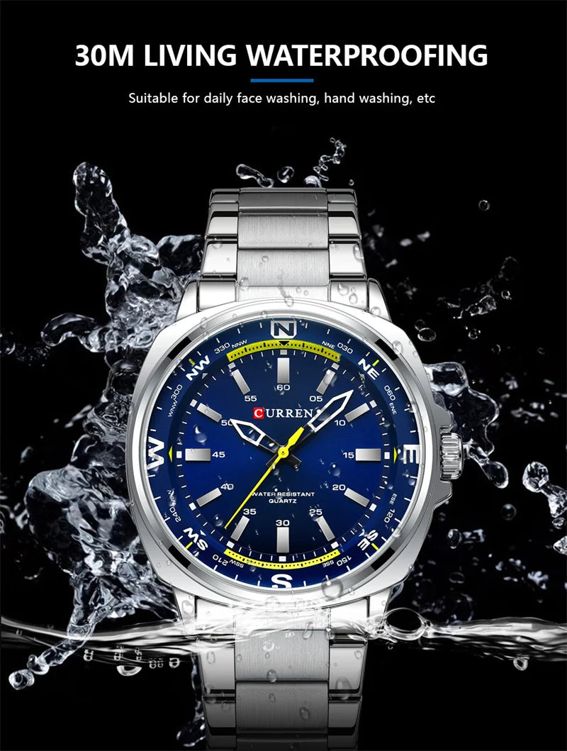 ساعة CURREN 8455 للرجال، كوارتز فضية أنيقة، مناسبة للأعمال والترفيه، باللون الأسود الفضي، مع شاشة عرض تناظرية، وحزام من الفولاذ المقاوم للصدأ للرجال