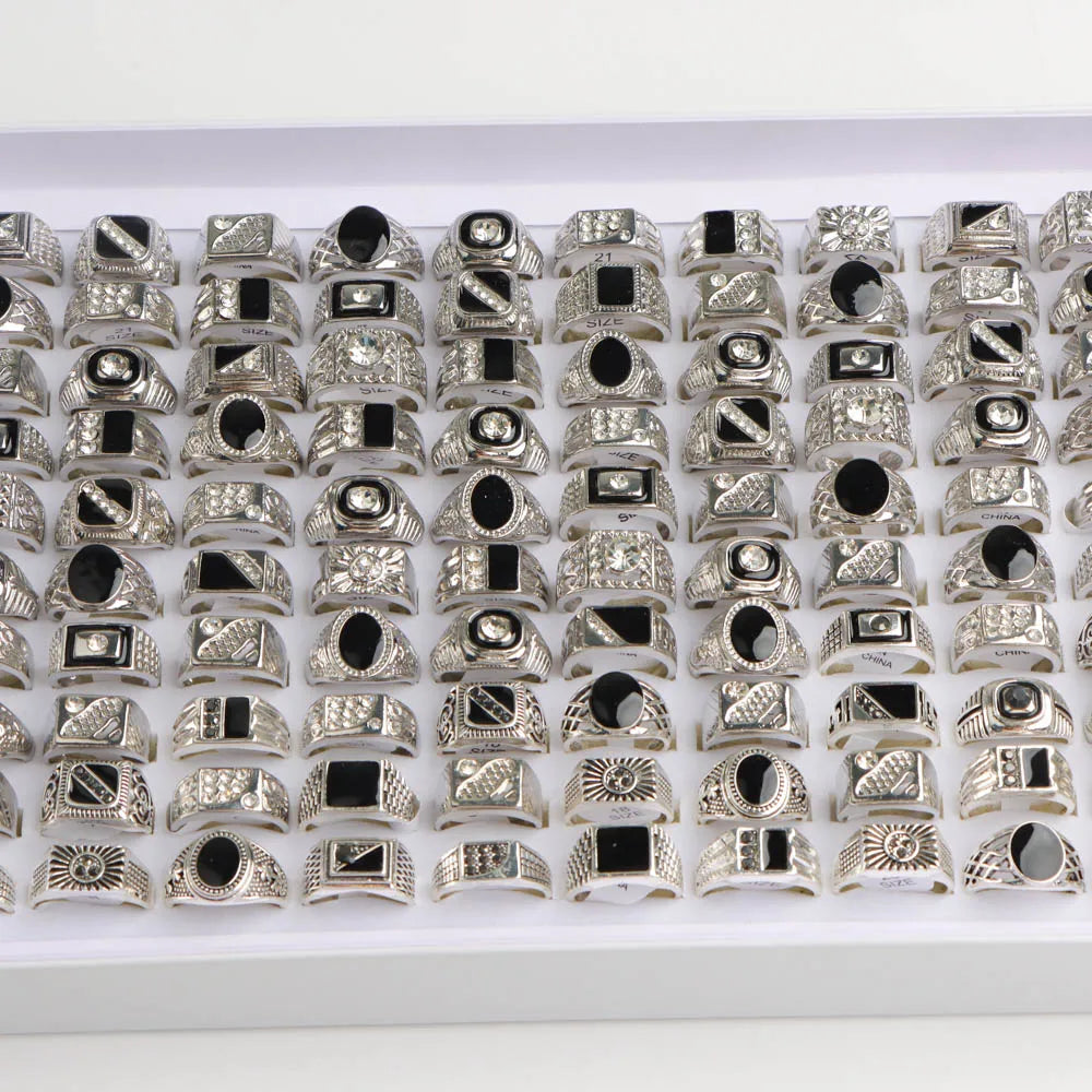 Bagues strass en gros - Lot de 10 à 50 pièces style rétro punk