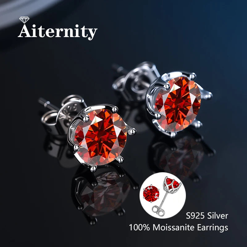 أقراط مرصعة بحجر الموزانيت - أقراط زفاف من الفضة عيار 925 مطلية بعيار 18 قيراطًا