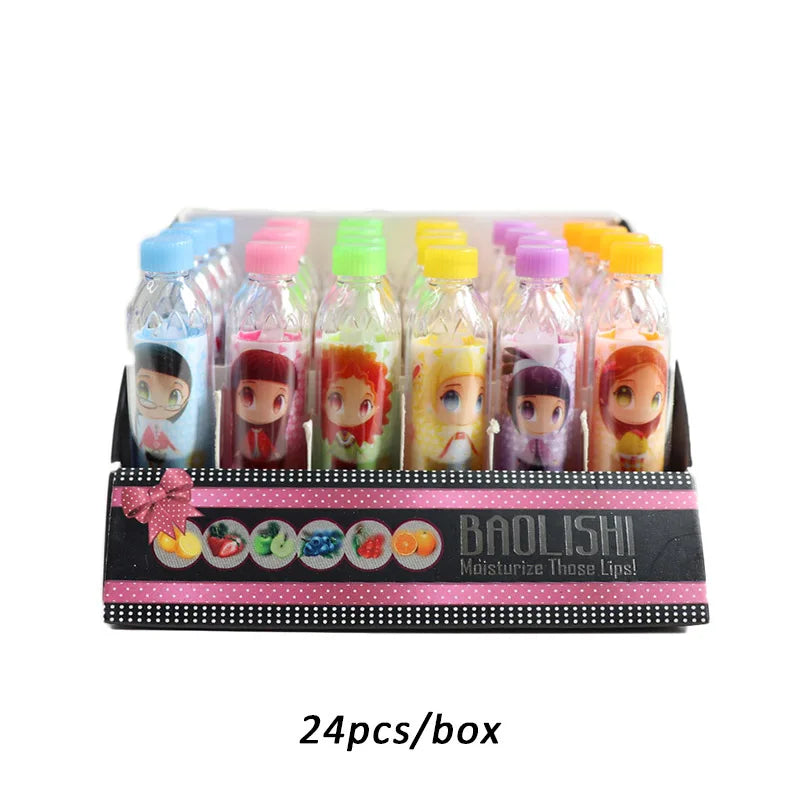 مجموعة مرطب شفاه لطيفة على شكل زجاجة - 24 قطعة مرطبة للشفاه بنكهات مختلفة