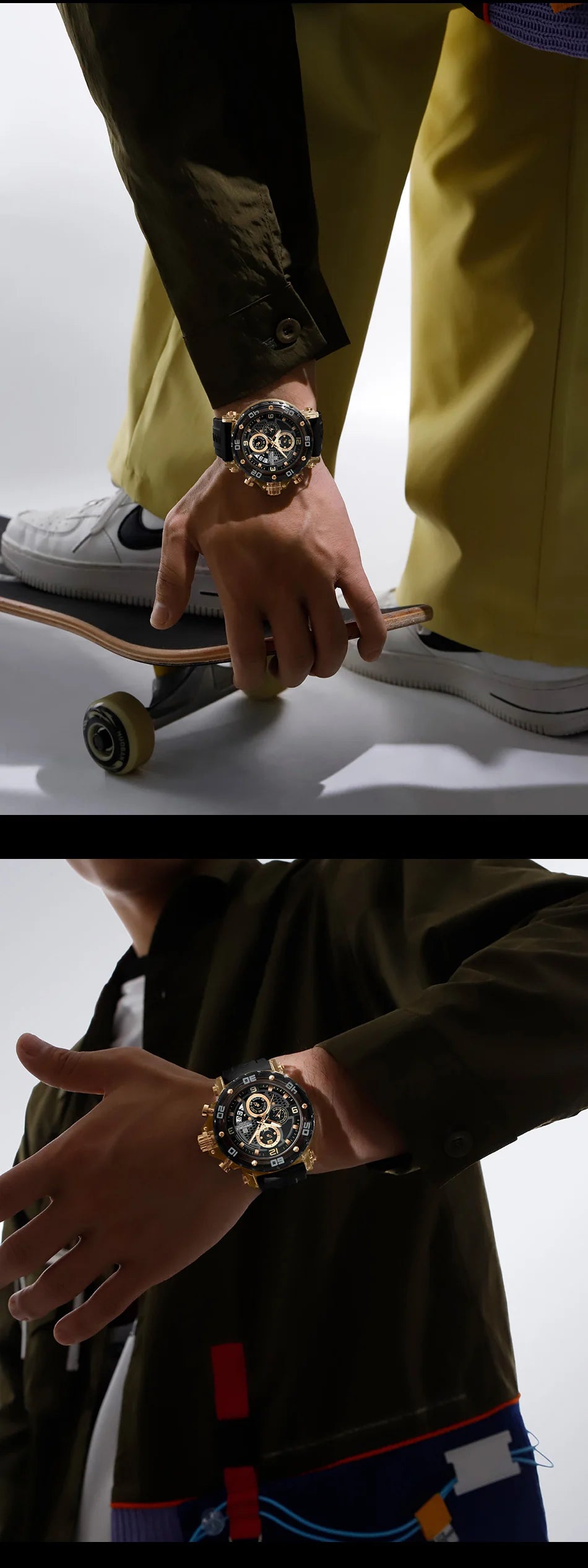 ساعة NAVIFORCE للرجال كوارتز عصرية مقاومة للماء حتى 5ATM ساعات رجالية كرونوغراف عقارب مضيئة حزام سيليكون خفيف الوزن