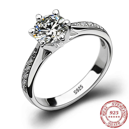 Bague de luxe en argent 925 sertie de diamants (70 carats) - Bague classique à six griffes