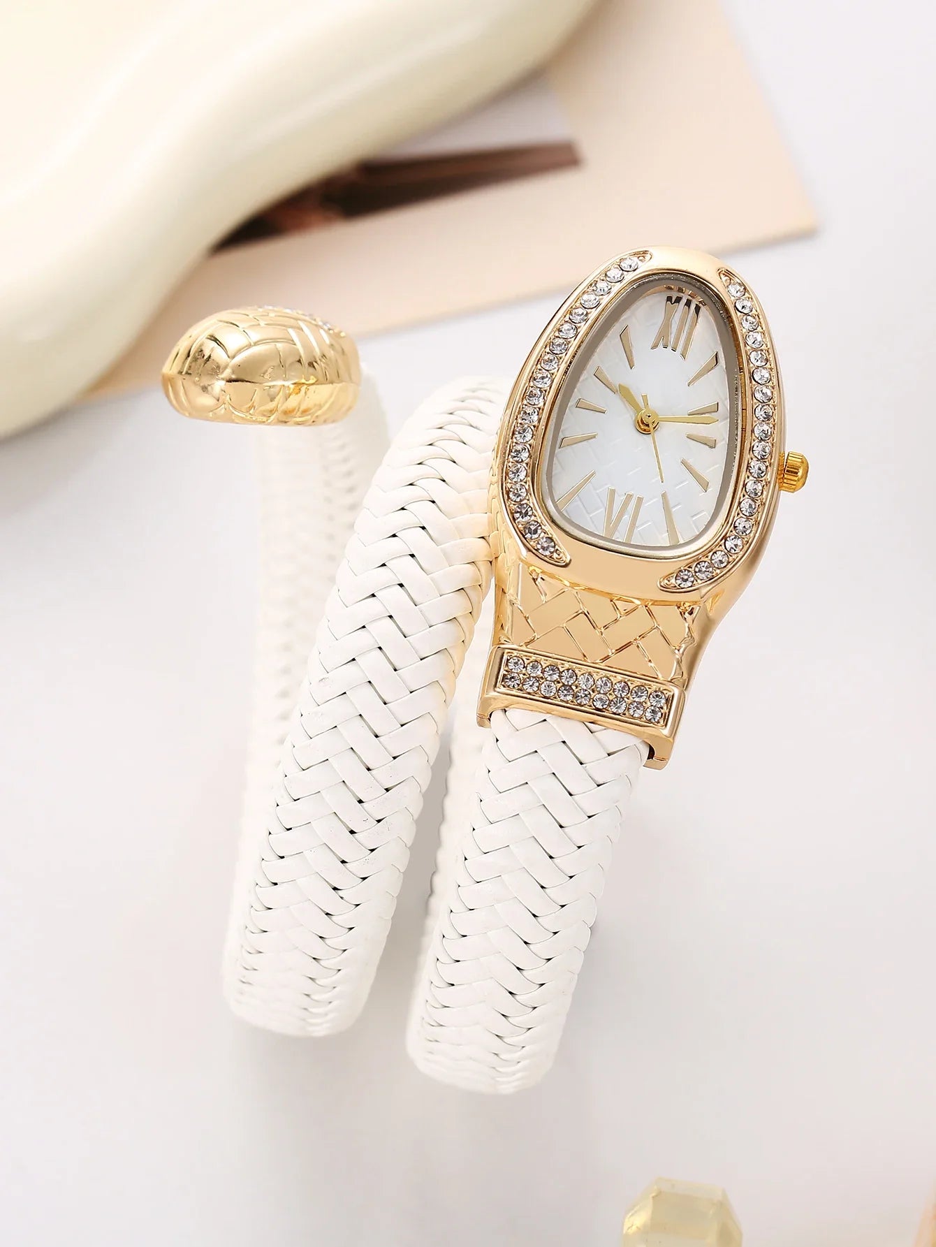 Montre serpent pour femme - Montre à quartz de luxe avec cadran romain orné de strass