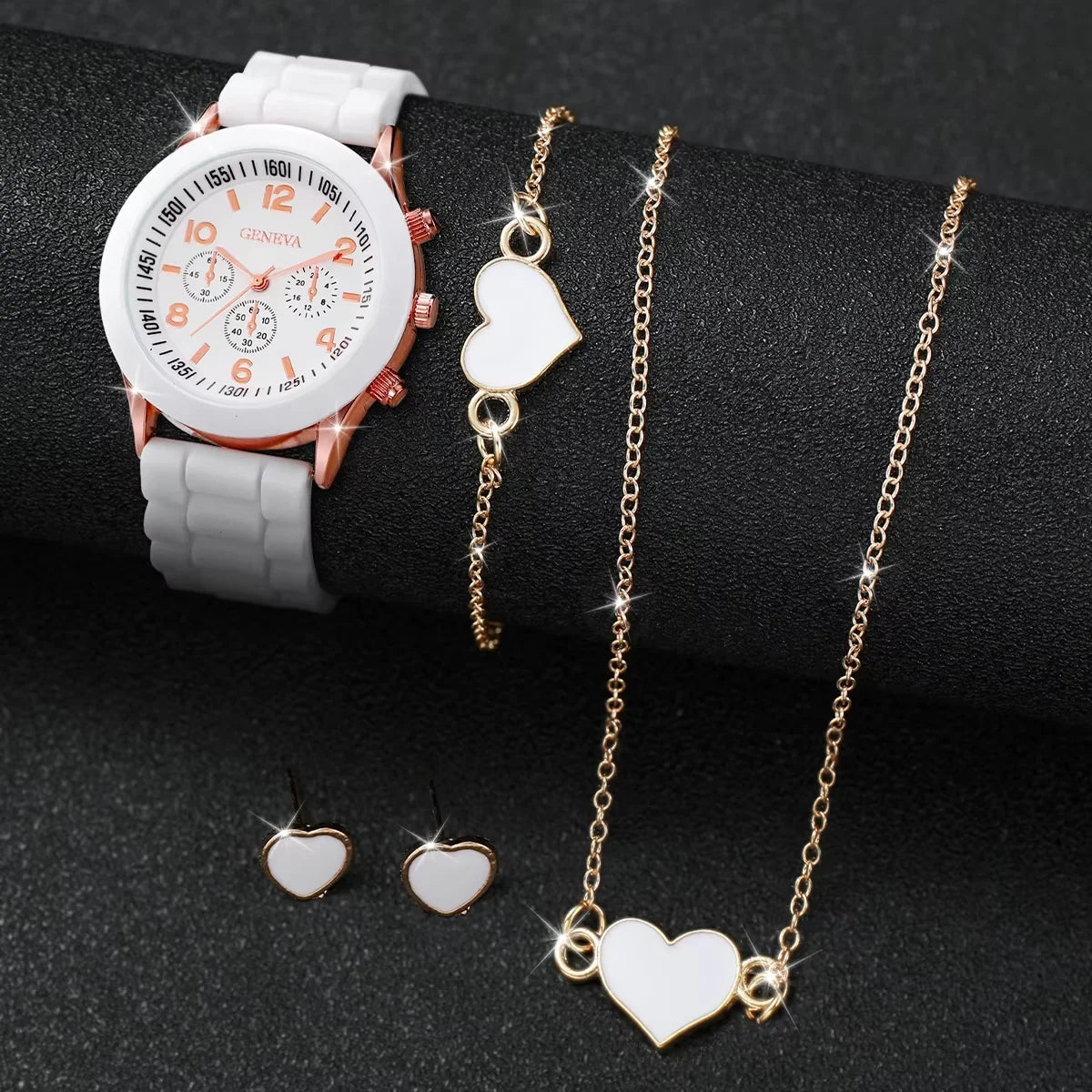 Women's Watch Set - 5/6pcs Silicone Band Quartz Watches Jewelry Set