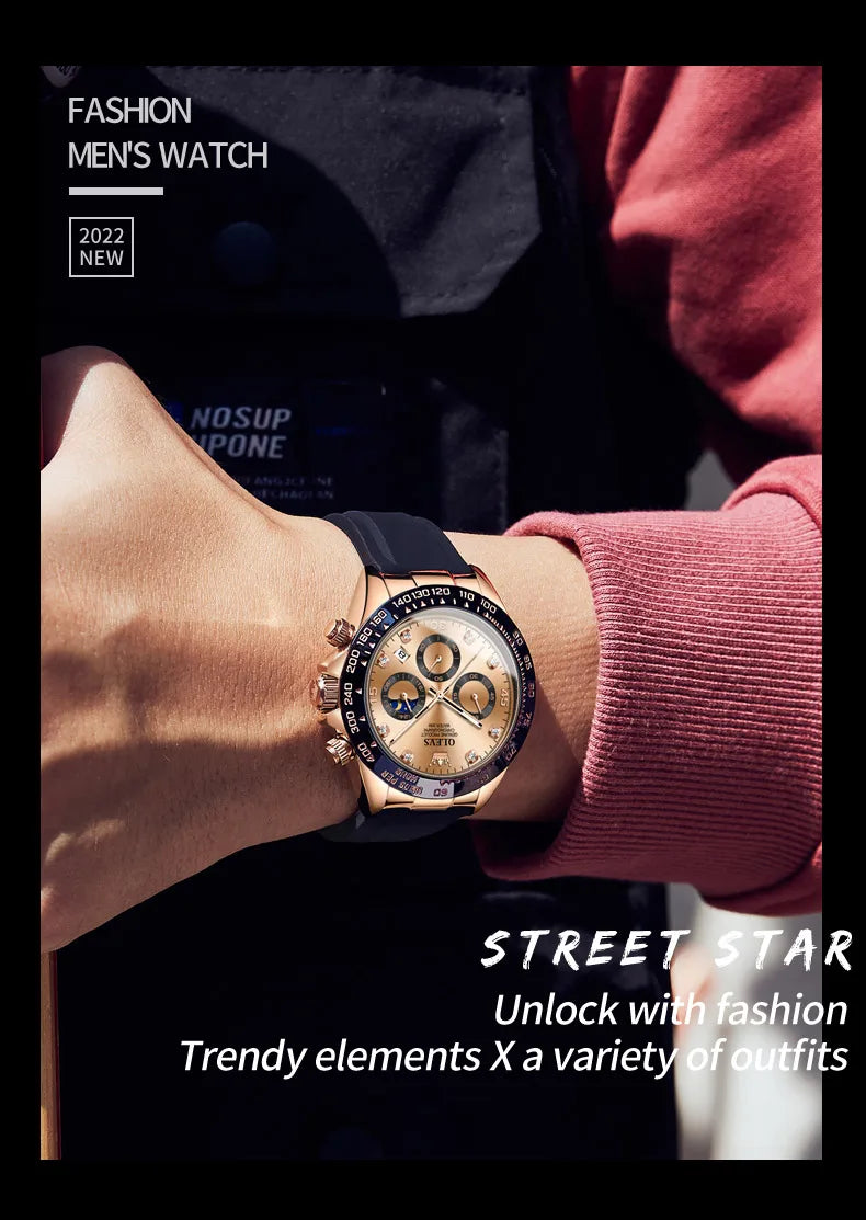 ساعة كوارتز فاخرة للرجال من OLEVS 2875 مقاومة للماء وتقويم رياضي ومؤقت ومضادة للصدمات ومضيئة للرجال