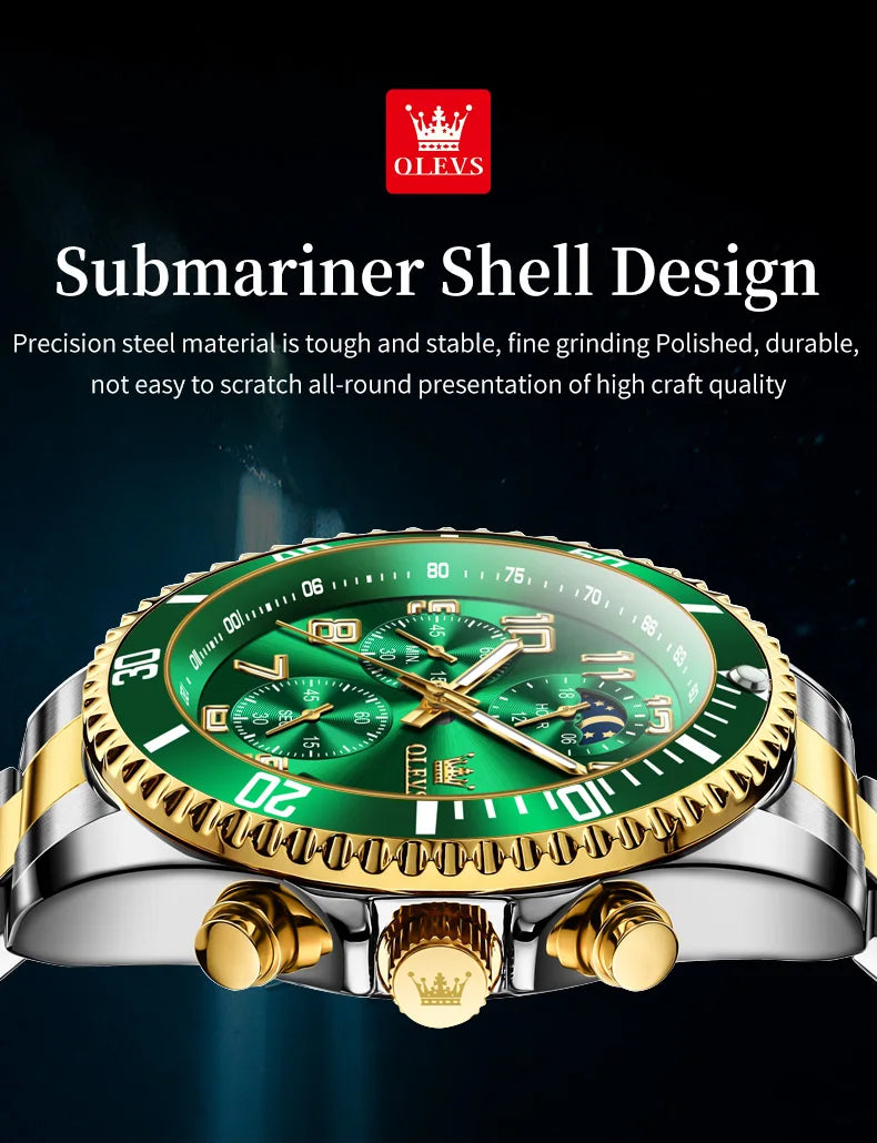 ساعات OLEVS 2926 للرجال ماركة أزياء جديدة فاخرة كوارتز ساعة بثلاثة موانئ صغيرة من الفولاذ المقاوم للصدأ ومقاومة للماء كرونوغراف